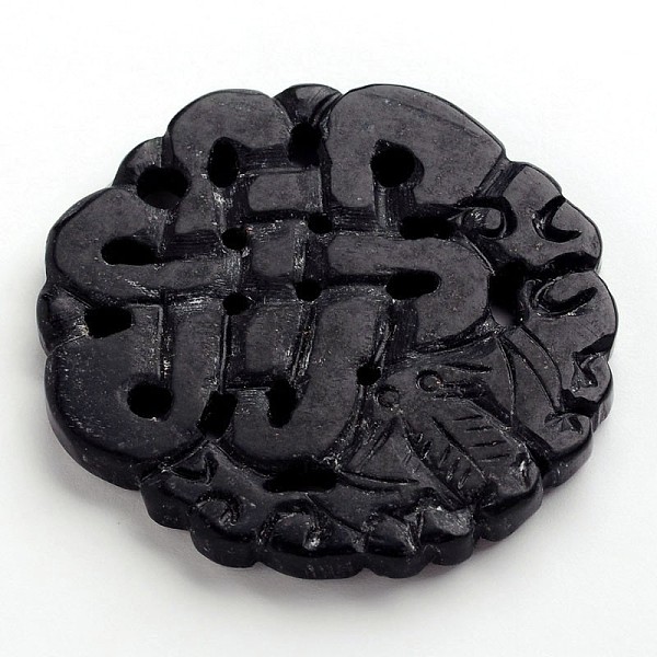 

PandaHall Carved Flat Round Natural Jade Big Pendants, Black, 50x5mm, Hole: 2mm Natural Agate Flat Round Black