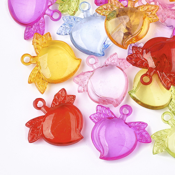 

PandaHall Transparent Acrylic Pendants, Peach, Mixed Color, 30x32x7.5mm, Hole: 3mm, about 175pcs/500g Acrylic Fruit Multicolor