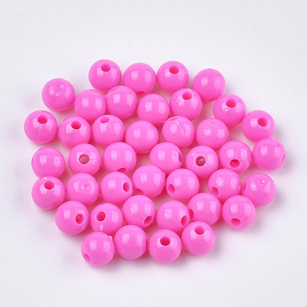 

PandaHall Opaque Plastic Beads, Round, Deep Pink, 6x5.5mm, Hole: 1.8mm, about 4790pcs/500g Plastic Round Pink