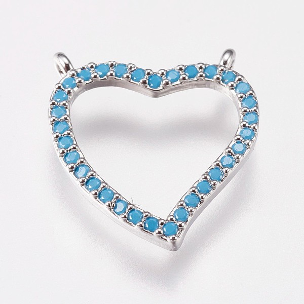 

PandaHall Brass Micro Pave Cubic Zirconia Pendants, Heart, Deep Sky Blue, Platinum, 16x15x2mm, Hole: 1mm Brass+Cubic Zirconia Heart Blue