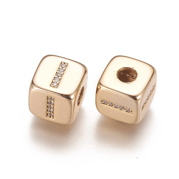 

PandaHall Brass Micro Pave Cubic Zirconia Beads, Horizontal Hole, Real 18K Gold Plated, Long-Lasting Plated, Cube with Letter, Clear...