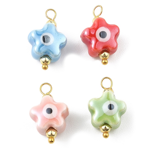 

PandaHall Handmade Porcelain Pendants, with Golden Tone Brass Findings, Star with Evil Eye, Mixed Color, 18.5x11.5x8mm, Hole: 2.5mm..., Multicolor