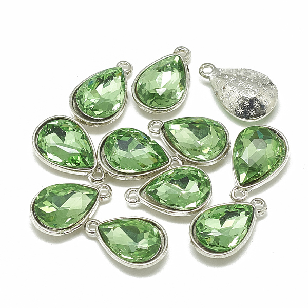 

PandaHall Alloy Glass Charms, Faceted, teardrop, Platinum, Light Green, 14.5x9x5mm, Hole: 1.5mm Alloy+Glass Teardrop Green
