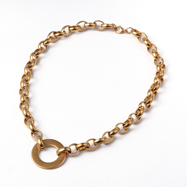 

PandaHall Ring 304 Stainless Steel Necklaces, with Lobster Claw Clasps, Golden, 18.5 inch(47cm) 304 Stainless Steel