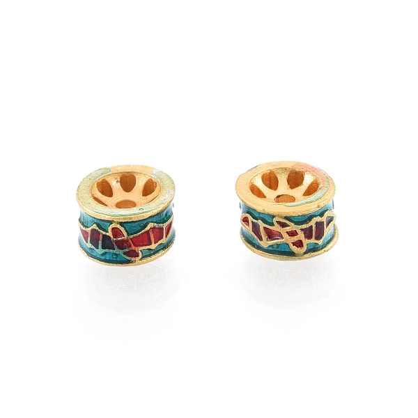 

PandaHall Alloy Enamel Beads, Matte Gold Color, Column with Copper Coin & Bat, Dark Cyan, 6x3.5mm, Hole: 1.2mm Alloy+Enamel Column