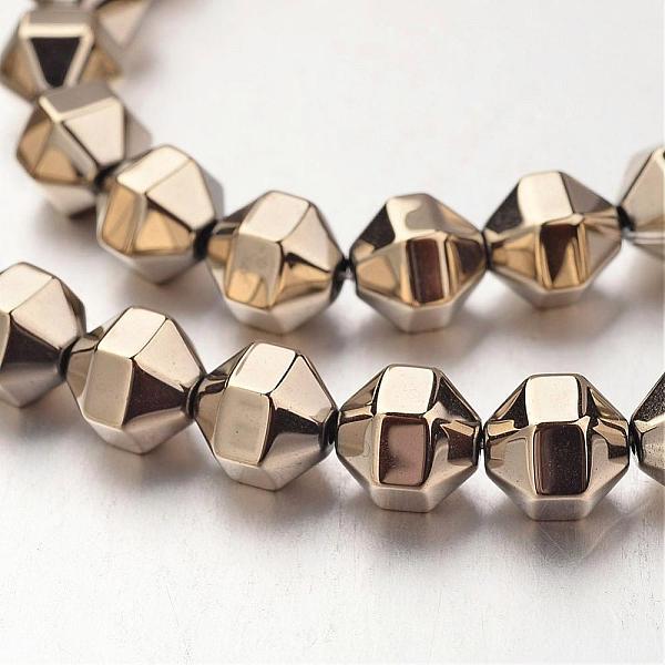 

PandaHall Electroplate Non-magnetic Synthetic Hematite Bead Strands, Polygon, Light Gold Plated, 8x8mm, Hole: 1mm, about 51pcs/strand, 15.7...