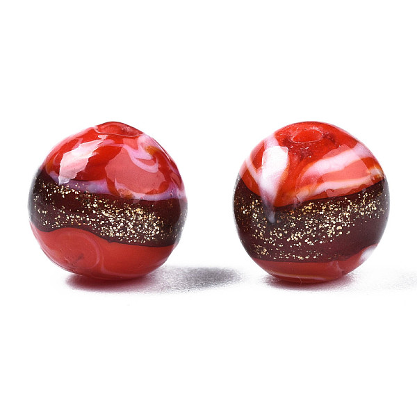 

PandaHall Handmade Gold Sand Lampwork Beads, Round, Orange Red, 9~10x8~10mm, Hole: 1.6mm Lampwork Round