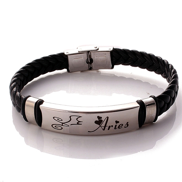 

PandaHall Braided Leather Cord Bracelets, Constellation Bracelet for Men, Aries, 8-1/4 inch(21cm) Leather Aries