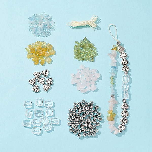 

PandaHall DIY Stretch Bracelet Making Kit, Including Natural Mixed Gemstone Chips & Plastic Round & Alloy Heart & Acrylic Rectangle Beads...