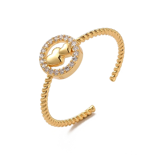 

PandaHall Clear Cubic Zirconia Double Heart Open Cuff Ring, Rack Plating Brass Jewelry for Women, Cadmium Free & Lead Free, Real 18K Gold...