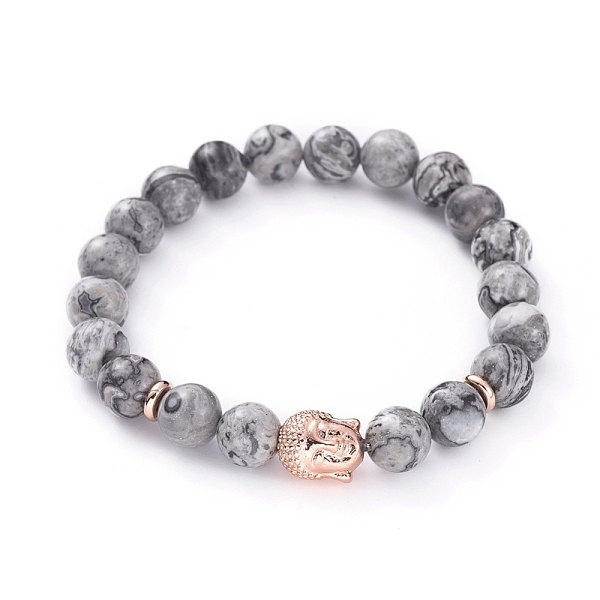 

PandaHall Buddha Natural Netstone Beads Stretch Bracelets, with Brass Beads, 2-1/8 inch(54mm) Netstone