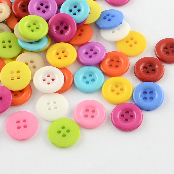 

PandaHall 4-Hole Plastic Buttons, Flat Round, Mixed Color, 15x2.5mm, Hole: 1.5mm Plastic Flat Round Multicolor