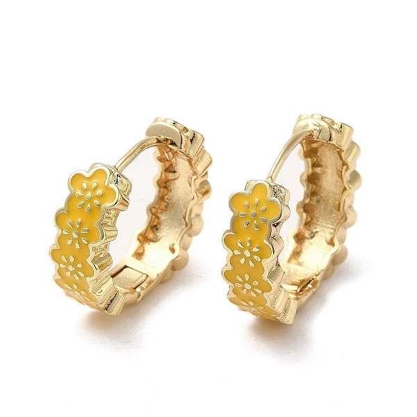 

PandaHall Flower Real 18K Gold Plated Brass Hoop Earrings, with Enamel, Yellow, 19x6mm Brass Flower Yellow