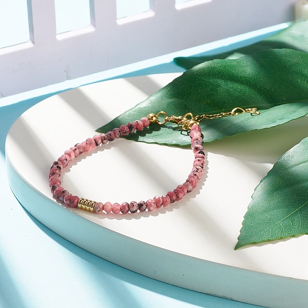

PandaHall Natural Malaysia Jade(Dyed) Beaded Bracelets for Women or Men, with Golden Tone Brass Findings, Pale Violet Red, 7-1/4 inch...