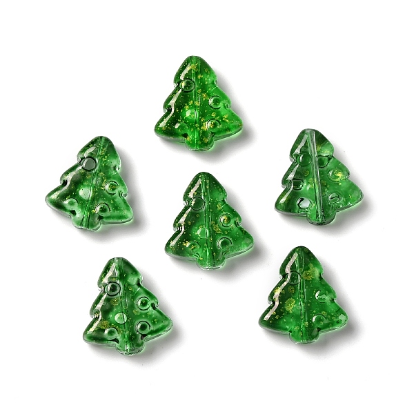 

PandaHall Dyed & Heated Glass Beads, with Gold Foil, Bubble Effect, Christmas Tree, Green, 16x15x5.5mm, Hole: 0.8mm Glass Tree Green