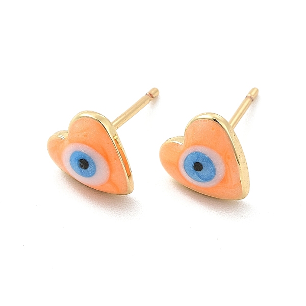 

PandaHall Enamel Heart with Evil Eye Stud Earrings, Real 18K Gold Plated Brass Jewelry for Women, Orange, 8x8mm, Pin: 0.7mm Brass Heart...
