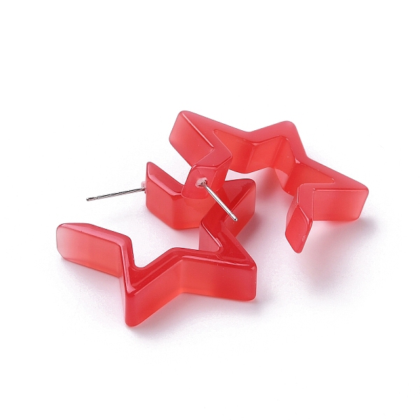

PandaHall Acrylic Star Stud Earrings, 304 Stainless Steel Half Hoop Earrings for Women, Red, 36x35.5x8mm, Pin: 0.7mm Acrylic Star Red