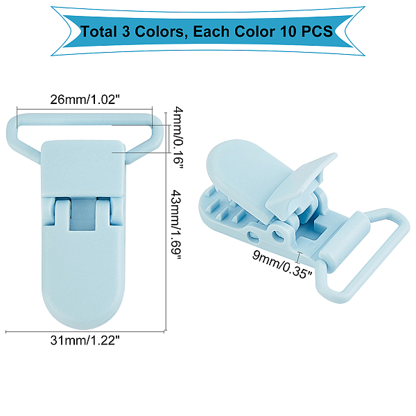 

PandaHall CHGCRAFT 30pcs 10 Colours T-shape Plastic Pacifier Clips Suspender Clips Holders Dummy Pacifier Clips Badge Clips Bib Holders for..., Multicolor