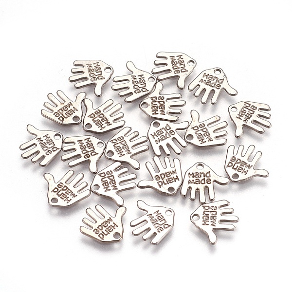 PandaHall Tibetan Style Alloy Charms, Cadmium Free & Lead Free, Hand Palm with Word Hand Made, Antique Silver, 12.5x13x1mm, Hole: 1mm Alloy...