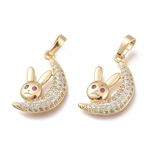 

PandaHall Brass Pendants, with Colorful Cubic Zirconia, Long-Lasting Plated, Rabbit with Moon, Golden, 20.5x13x3.5mm, Hole: 6.5x3.5mm...