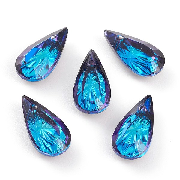 

PandaHall Embossed Glass Rhinestone Pendants, Teardrop, Faceted, Bermuda Blue, 14x7x4mm, Hole: 1.2mm Glass Teardrop Blue