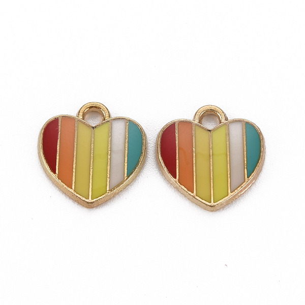 

PandaHall Alloy Enamel Charms, Cadmium Free & Nickel Free & Lead Free, Rainbow Color, Heart, Light Gold, Colorful, 13x13x2mm, Hole: 1.8mm...