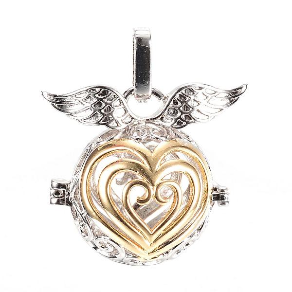 

PandaHall Rack Plating Brass Cage Pendants, For Chime Ball Pendant Necklaces Making, Hollow Round & Heart, Platinum & Golden, 27x30x20mm...