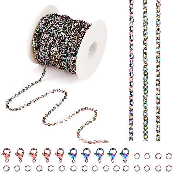 

PandaHall DIY Chain Jewelry Set Making Kit, Including Rainbow Color Ion Plating(IP) 304 Stainless Steel 5M Curb Chains & 10Pcs Clasps &...