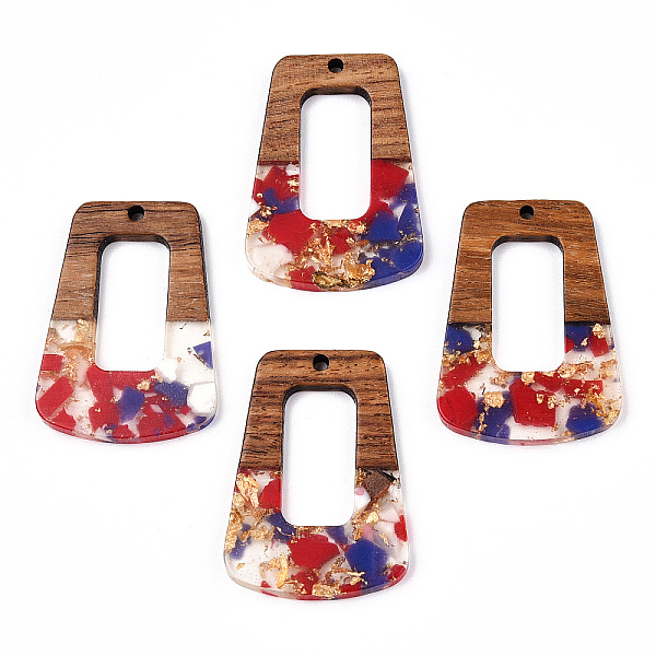 

PandaHall Transparent Resin & Walnut Wood Pendants, with Gold Foil, Trapezoid Charms, Red, 37.5x27x3mm, Hole: 2mm Resin+Wood Trapezoid Red