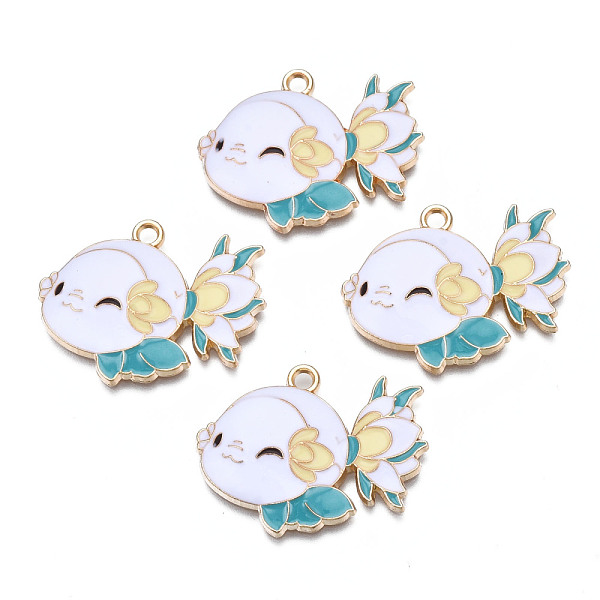 

PandaHall Rack Plating Alloy Enamel Pendants, Cadmium Free & Nickel Free & Lead Free, Goldfish, White, 23.5x29.5x4mm, Hole: 2mm Alloy+Enamel...