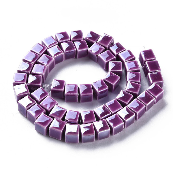 

PandaHall Handmade Porcelain Ceramic Beads Strands, Famille Rose Style, Cube, Dark Violet, 6mm, Hole: 2mm, about 51~52pcs/strand...