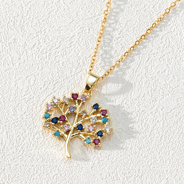 

PandaHall 18K Gold Plated Tree of Life Pendant Necklace with CZ Stones Circle Cutout, Mixed Color, size 1 Brass Tree Multicolor