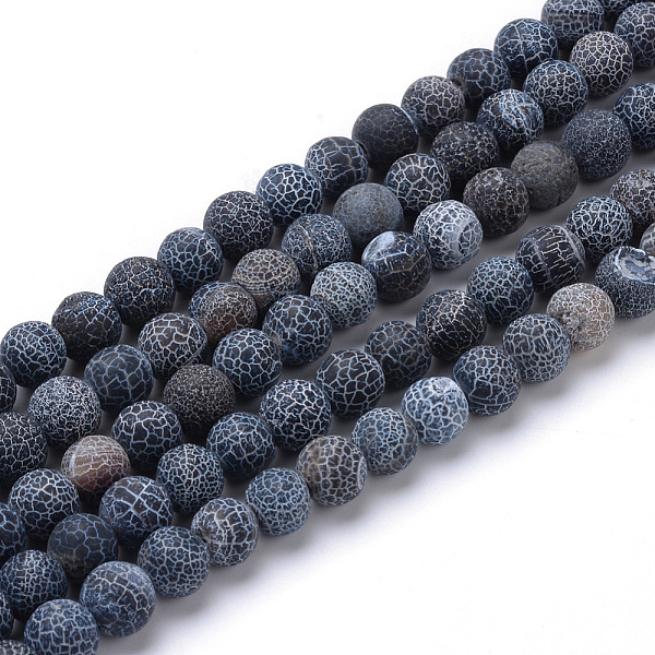 

PandaHall Natural & Dyed Crackle Agate Bead Strands, Frosted Style, Round, Black, 10~10.5mm, Hole: 1.2mm, about 37~40pcs/strand, 14.9~15.1...