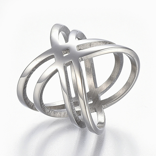 

PandaHall 304 Stainless Steel Finger Rings, Wide Band Rings, Criss Cross Ring, Double Rings, X Rings, Hollow, Stainless Steel Color, 16~19mm...