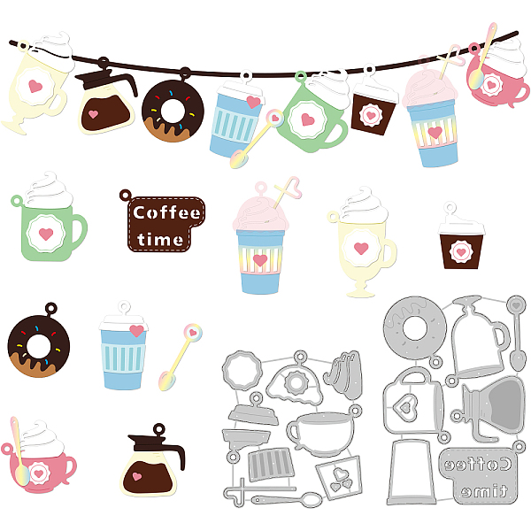 PandaHall BENECREAT 2 Styles Coffee Cup Cutting Dies Coffee Accessories Pendant Word "Coffee time" Carbon Steel Stencils for DIY...