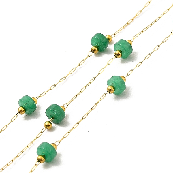 

PandaHall Ion Plating(IP) 316 Surgical Stainless Steel Paperclip Chains, with Natural Jade Column Beads, Soldered, Real 18K Gold Plated...