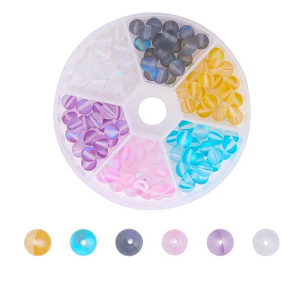 

PandaHall Synthetic Moonstone Beads Strands, Dyed, Holographic Beads, Half AB Color Plated, Frosted, Round, Mixed Color, 6mm, Hole: 1mm..., Multicolor