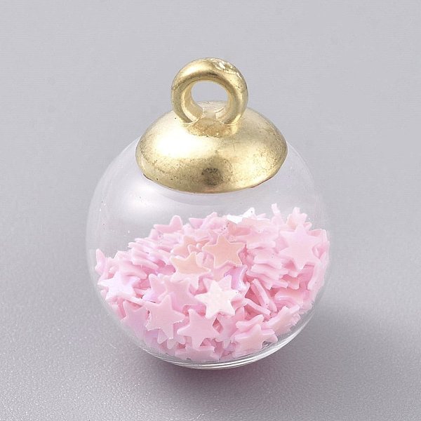 

PandaHall Glass Ball Pendants, with Star Glitter Sequins and Golden Plated CCB Plastic Cup Peg Bails, Round, Pink, 20.5x15mm, Hole: 2.5mm...