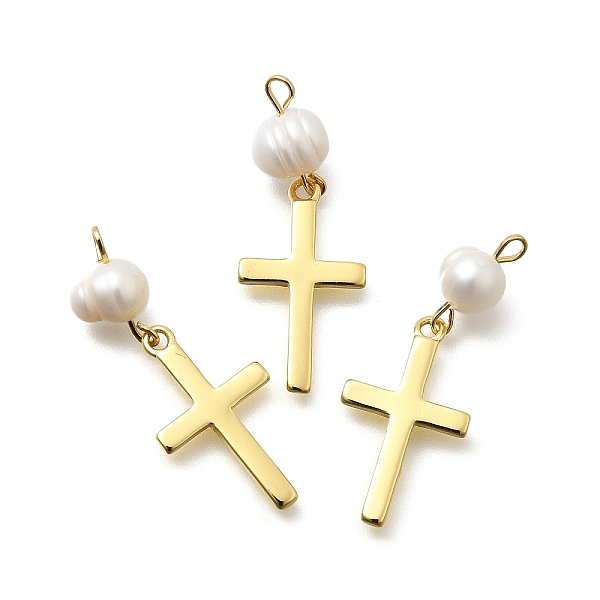 Brass & Natural Pearl Cross Pendants