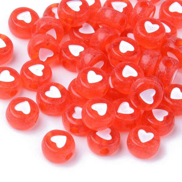 

PandaHall Transparent Acrylic Beads, Flat Round with White Heart, Red, 7x3.5mm, Hole: 1.8mm, about 3700pcs/500g Acrylic Flat Round Red