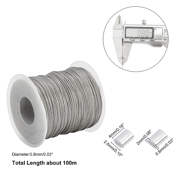 

PandaHall 328 Feet/109 Yards 0.8mm Heavy Duty Picture Hanging Wire, 304 Stainless Steel Photo Frame Hanging Wire with 30 pcs Aluminum...