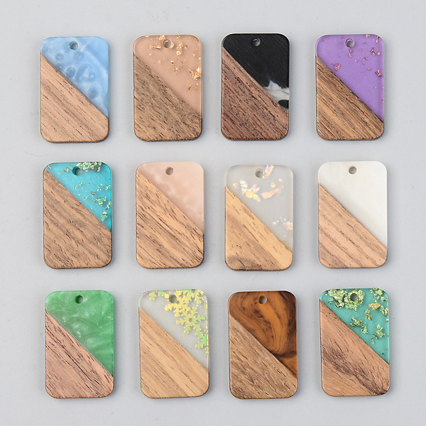 

PandaHall Resin & Walnut Wood Pendants, Rectangle, Mixed Color, 28x18x3mm, Hole: 2mm Resin+Wood Rectangle Multicolor