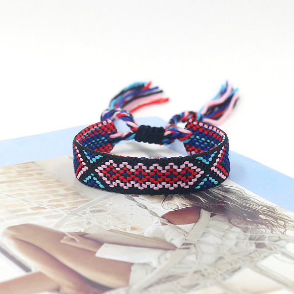 

PandaHall Polyester Braided Rhombus Pattern Cord Bracelet, Ethnic Tribal Adjustable Brazilian Bracelet for Women, Black, 5-7/8 inch(15cm)...