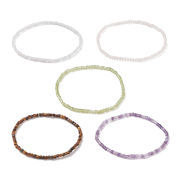 

PandaHall Natural Gemstone Cube Beaded Stretch Bracelet for Women, Inner Diameter: 2-1/8 inch(5.5cm) Mixed Stone
