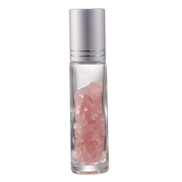 

PandaHall Natural Rose Quartz Chip Bead Roller Ball Bottles, Glass Refillable Essential Oil Bottles, 86x19mm, 10pcs/set Rose Quartz Bottle