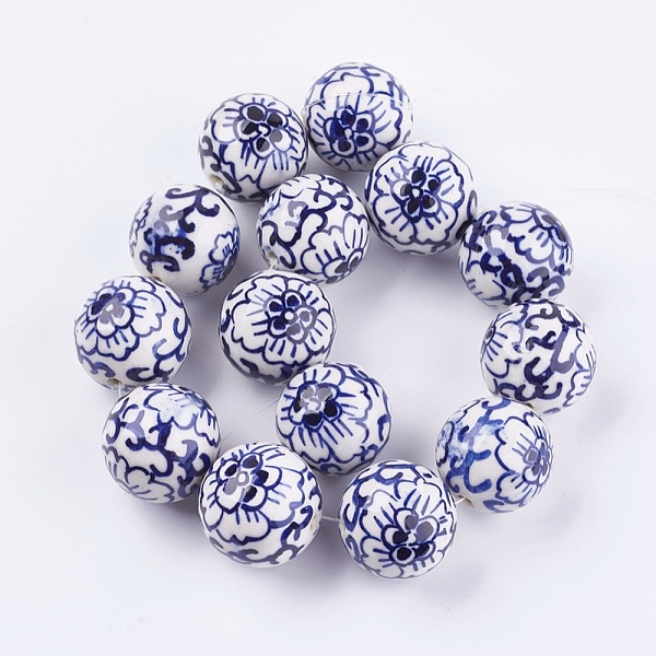 

PandaHall Handmade Blue and White Porcelain Beads, Round with Flower, Medium Blue, 27~28mm, Hole: 3mm Porcelain Round Blue