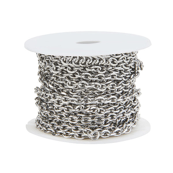

PandaHall 304 Stainless Steel Cable Chains, Diamond Cut Chains, Unwelded, Stainless Steel Color, 6x4.5x1mm, 5m/roll 304 Stainless Steel