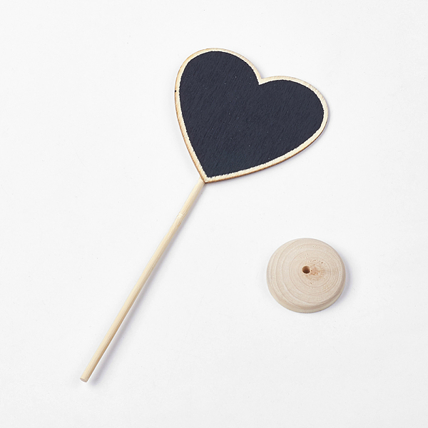 

PandaHall Mini Wedding Party Seat Number Message Base Stand Board, Heart Blackboard, Black, 195mm Wood Black