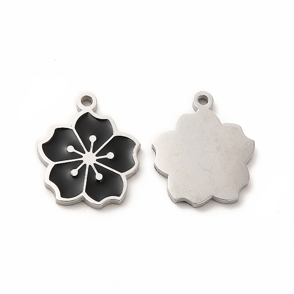 

PandaHall 304 Stainless Steel Enamel Charms, Sakura, Black, 14x12x1mm, Hole: 1.2mm Alloy+Enamel Flower Black