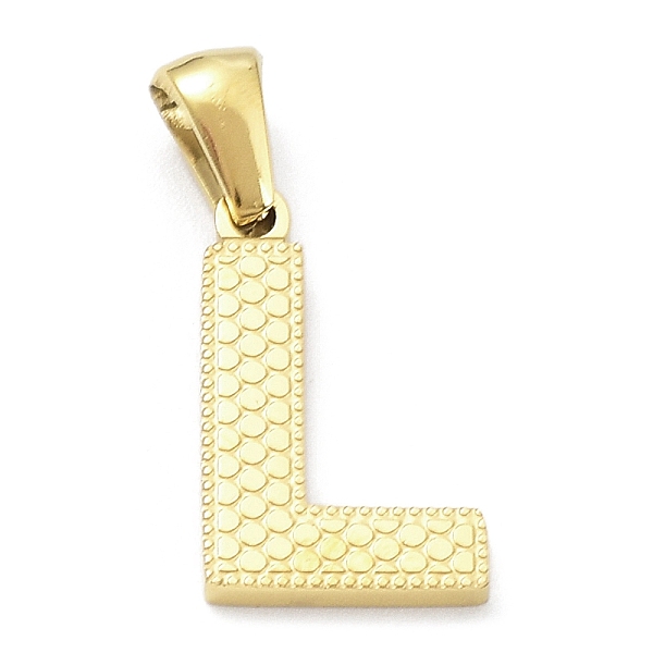 

PandaHall Ion Plating(IP) 316L Surgical Stainless Steel Pendants, Real 18K Gold Plated, Letter Charm, Textured, Letter L, 17x10.5x1.6mm...